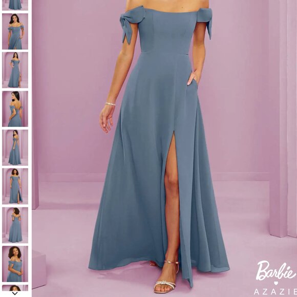 Dress: Barbie - Azazie “Twilight” Dress – A-Line Off-the-Shoulder Chiffon Gown - Picture 2 of 3